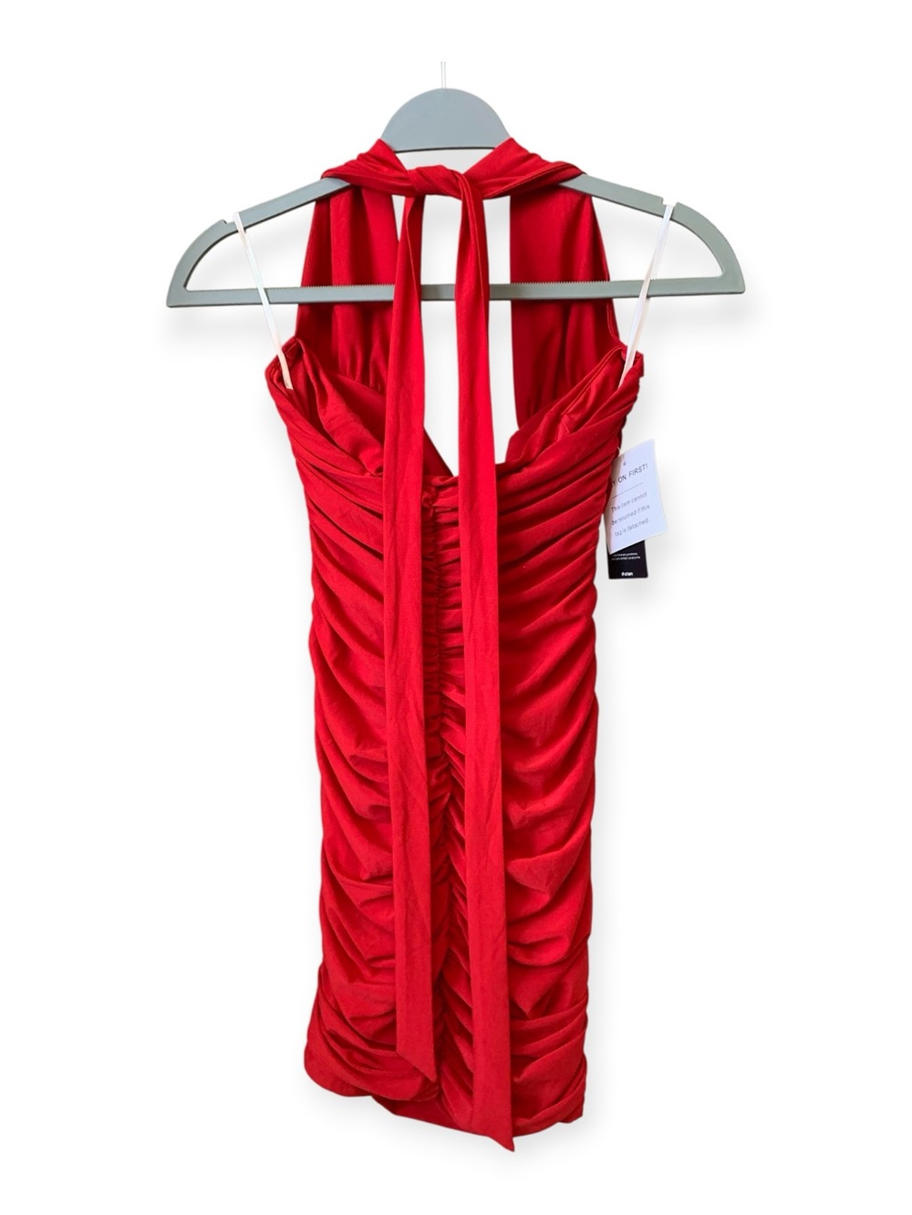 Red Halter Ruched Mini Dress - Picture 6 of 7